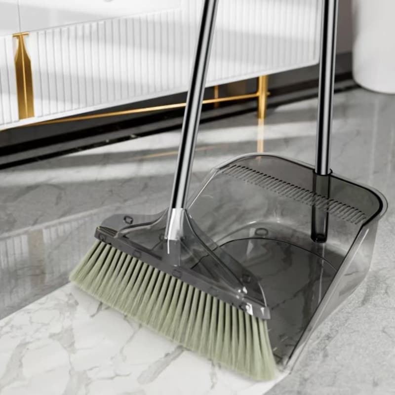 Transparent Broom and Dustpan Set Two-Piece with Soft Bristles, Household Sweeping Tool Combo for Hair and Debris
