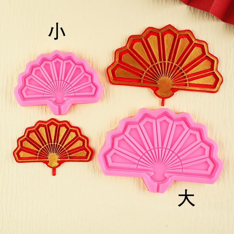 Large and small antique fan silicone mold fondant chocolate cake insert mold glue resin refrigerator magnet mold