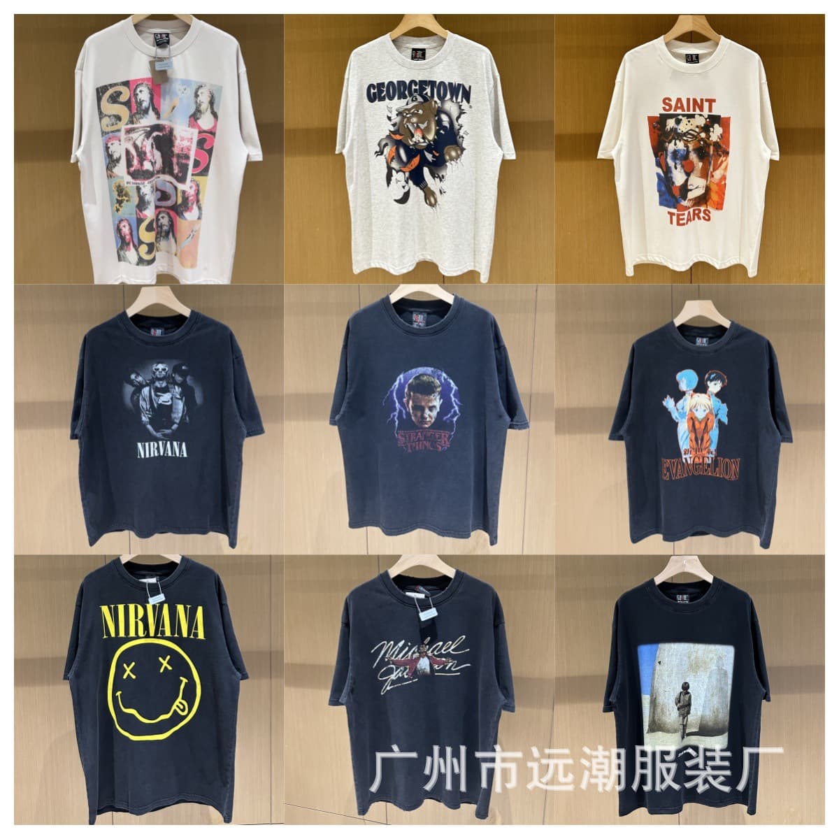 Saint Michael Vintage American Fashion Vtg Distressed Vintage Printed Gun Flower Short-Sleeved American T-Shirt for Men and Women
