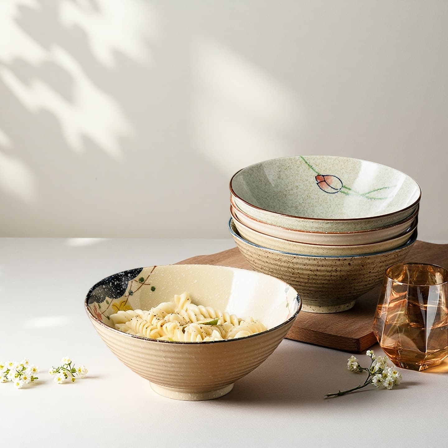 Creative New Chinese Style Ceramic Bowl, Underglaze Hand-Painted 8-Inch Noodle Bowl, Soup Bowl, Large Conical Bowl, Home Tableware