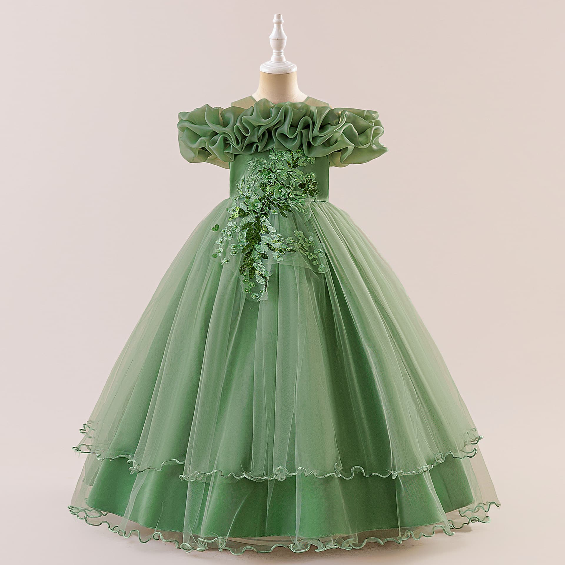 Factory Wholesale Children's Formal Dress Off-Shoulder Tulle Princess Dress Wedding Gown Piano Performance Costume Stage Long Dress