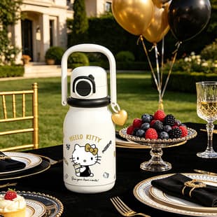 Aixi New Kitty Black Gold Stainless Steel Insulated Cup, High Appearance Female Coffee Cup Student Water Bottle
