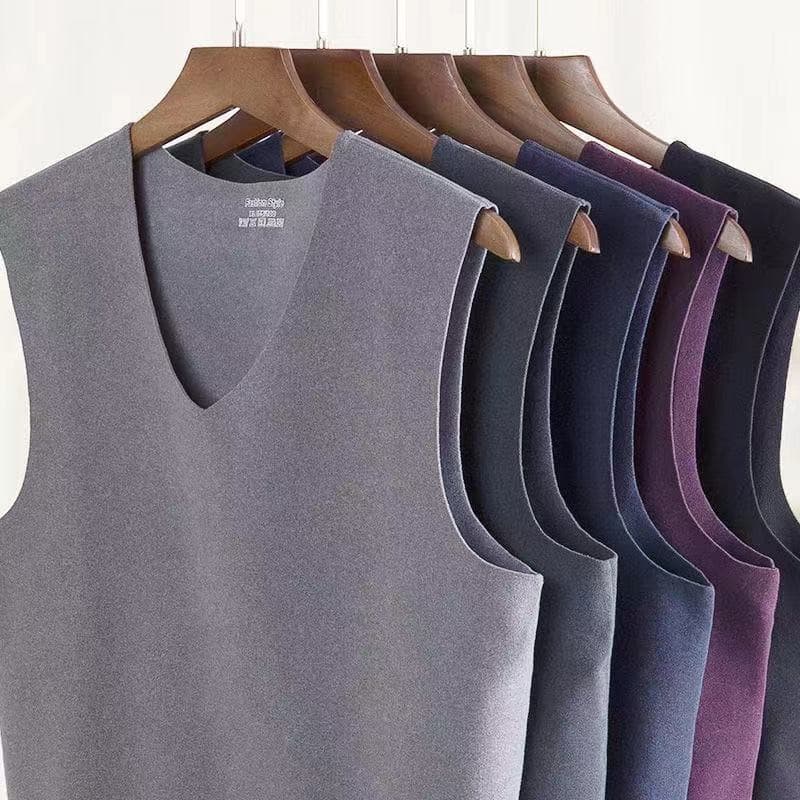 German Velvet Seamless Thermal Vest for Men, Thickened Fleece Sleeveless Cotton Waistcoat, Double-Sided Brushed Base Layer for Autumn/Winter 2024
