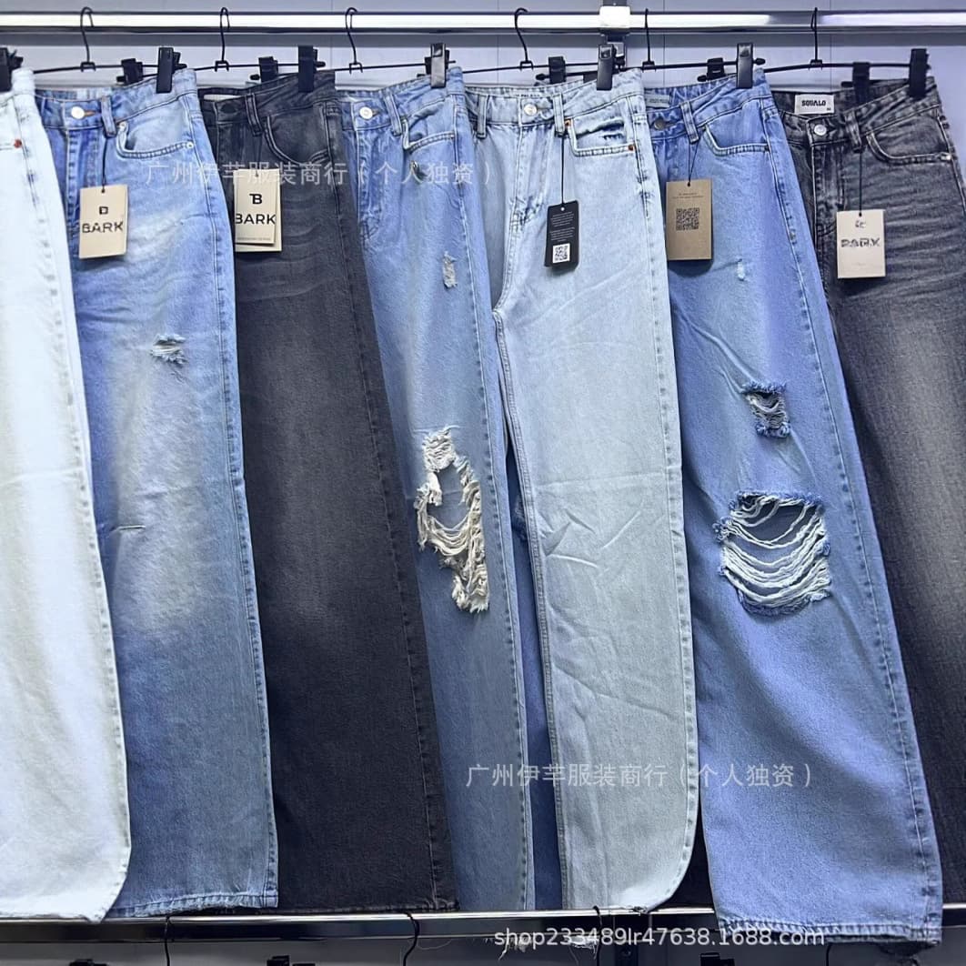 Women's Jeans Cross-border Fashion Ripped Jeans Distressed Denim Long Pants Wholesale