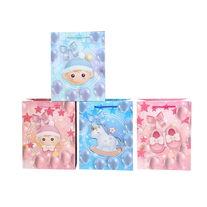 New Little Baby Series 3D White Cardboard Gift Bags, Wholesale in Stock for Gift Shops, Export Baby Paper Bags