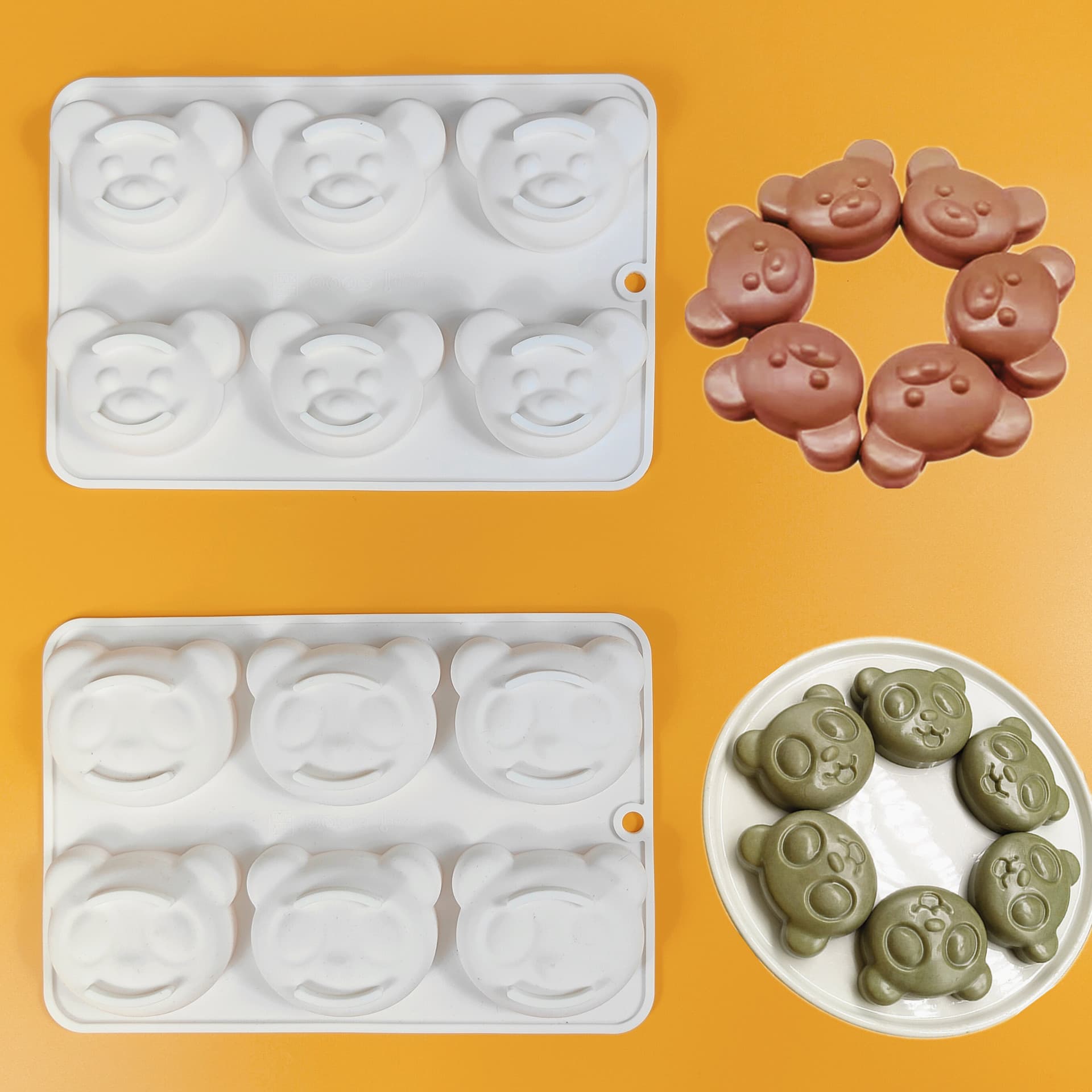 6-Cavity Cartoon Bear Head Mousse Cake Silicone Mold DIY Panda Head Handmade Soap Baby Food Steamed Cake Mold