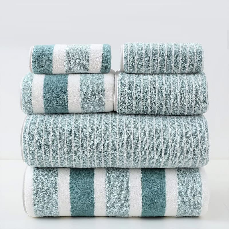 Wide and Narrow Stripe Towel Set, Coral Fleece Bath Towel Wholesale, Soft Absorbent Couples In Stock Simple Home Use Face Towel