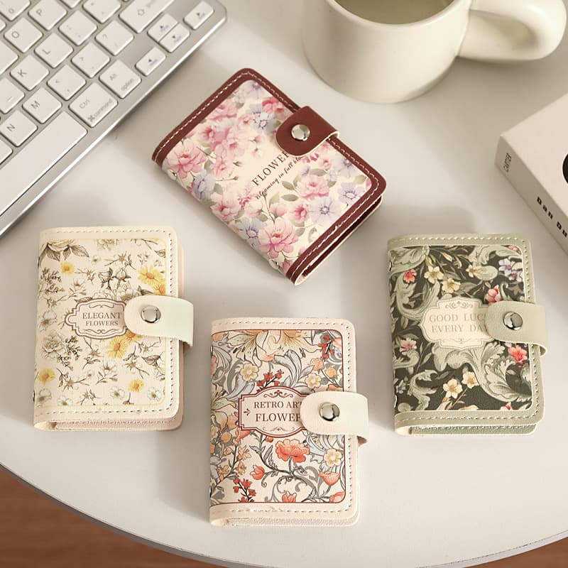 Large Capacity Floral Oil Painting Card Holder Multi-Slot Credit Card Wallet Retro Style Women's Business Document Organizer