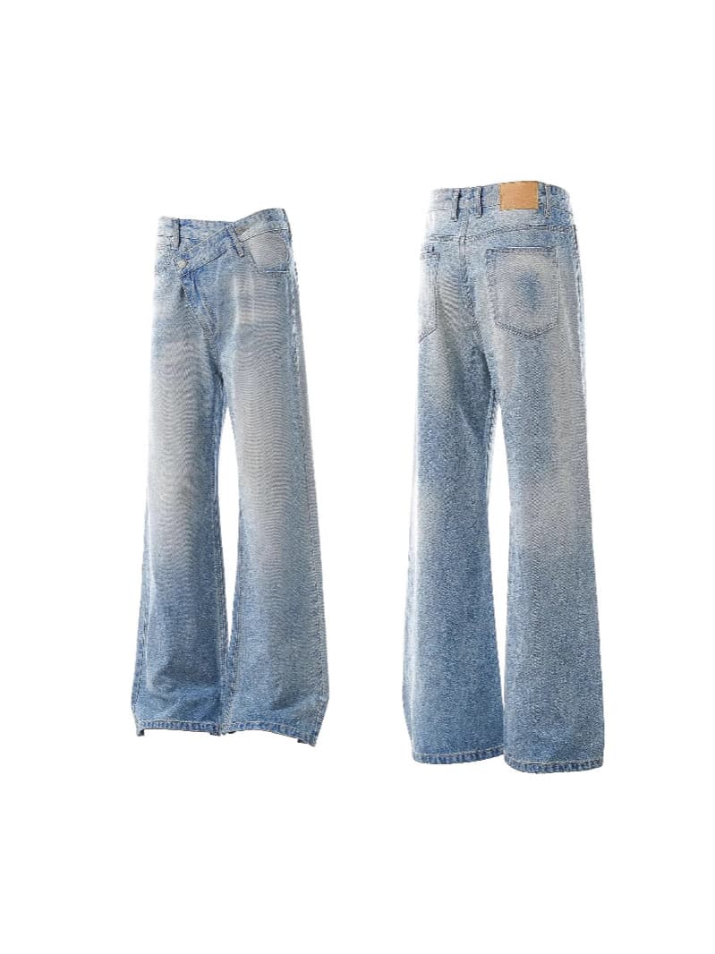 American Retro Washed Distressed Denim Jeans for Men and Women, Trendy Loose Wide-Leg Pants, Mid-Rise Straight Leg Casual Jeans