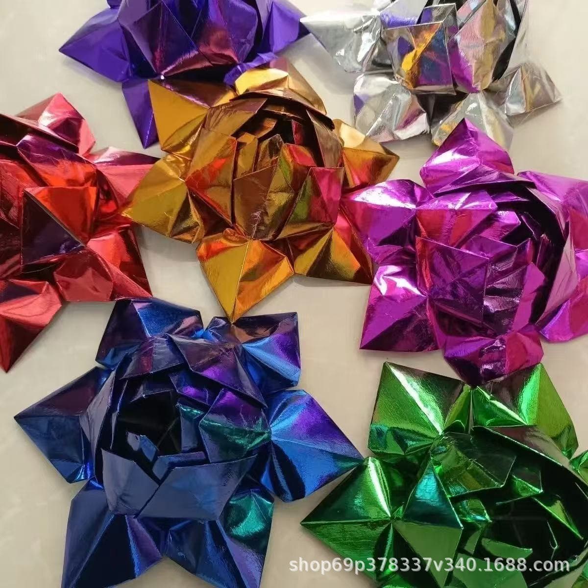 Nine-turn colorful small lotus, handmade folded, approximately 18cm diameter, shipped as finished product, multicolored gold lotus.