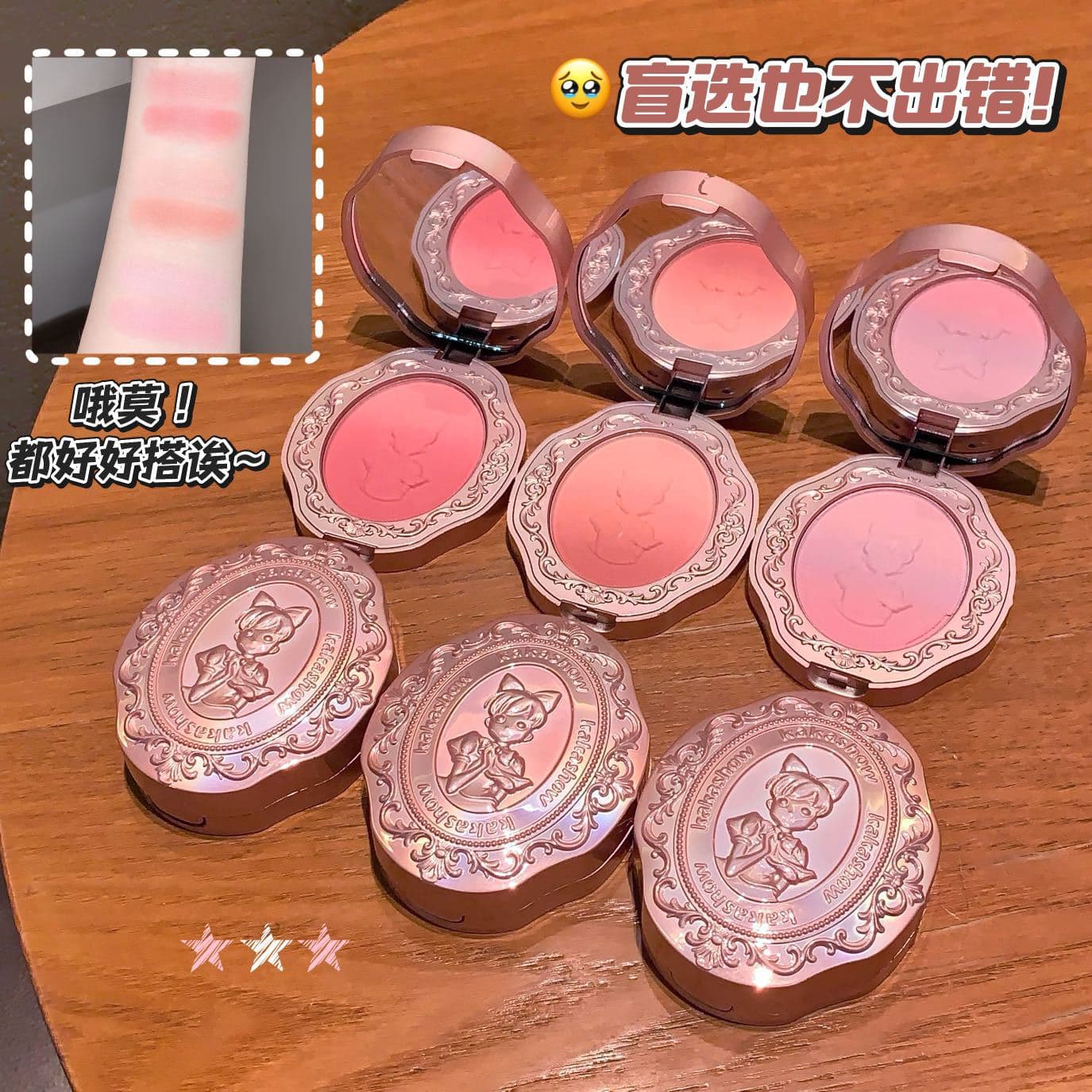 kakashow girly heart embossed gradient blush natural nude makeup pearlescent shimmer whitening daily versatile