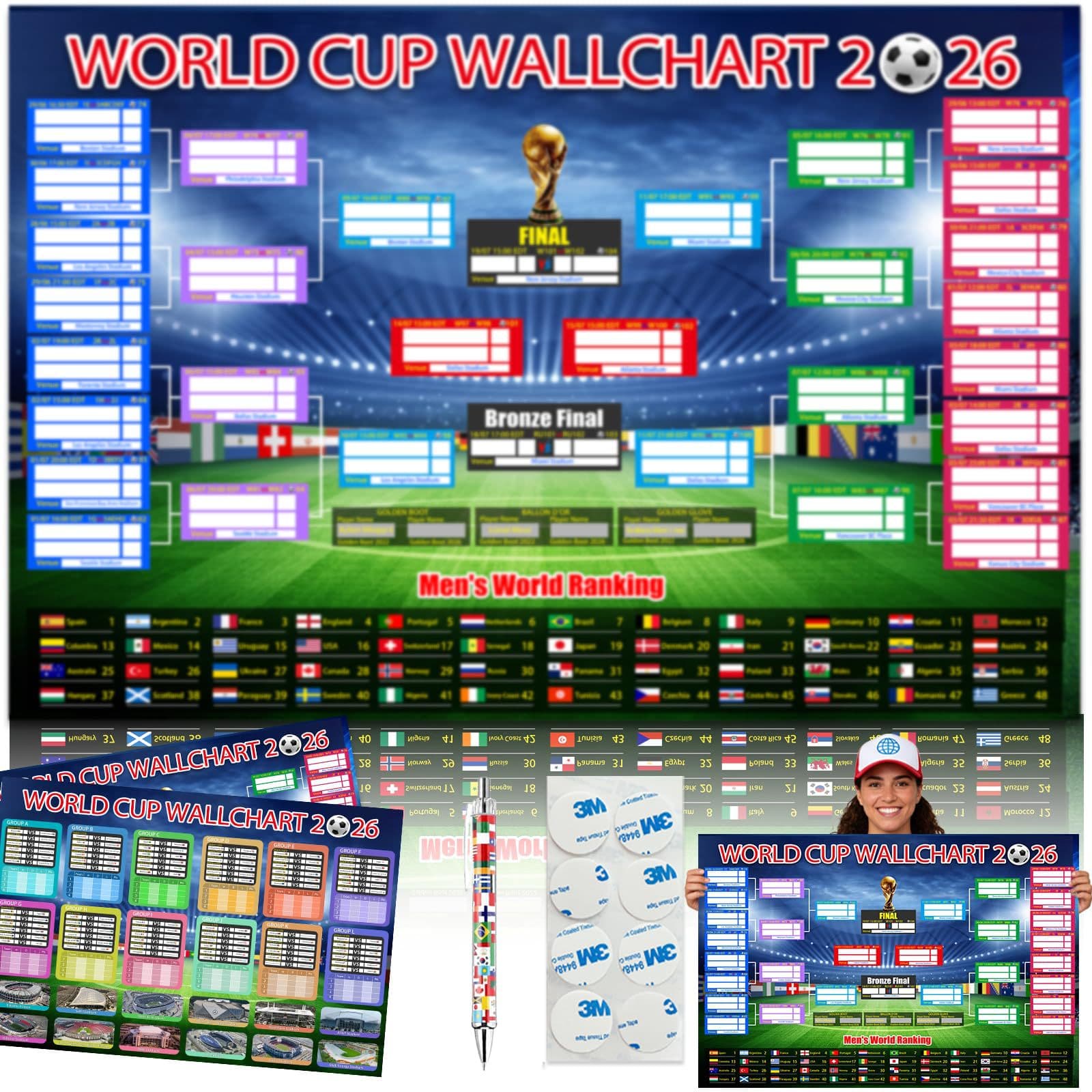 Amazon Unique Trend 2Pcs Schedule Poster 2026 Match Schedule Poster 2 Sheets Football Fan Gift