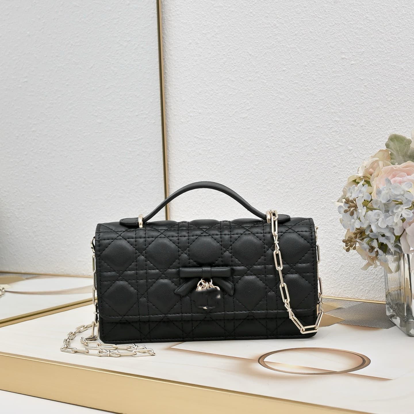 Bow Quilted Chain Crossbody Bag