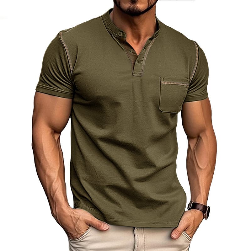 Cross-border Summer Men's Short Sleeve T-Shirt, Export Men's Henley Shirt, Amazon Color Block Tee for Men Wholesale