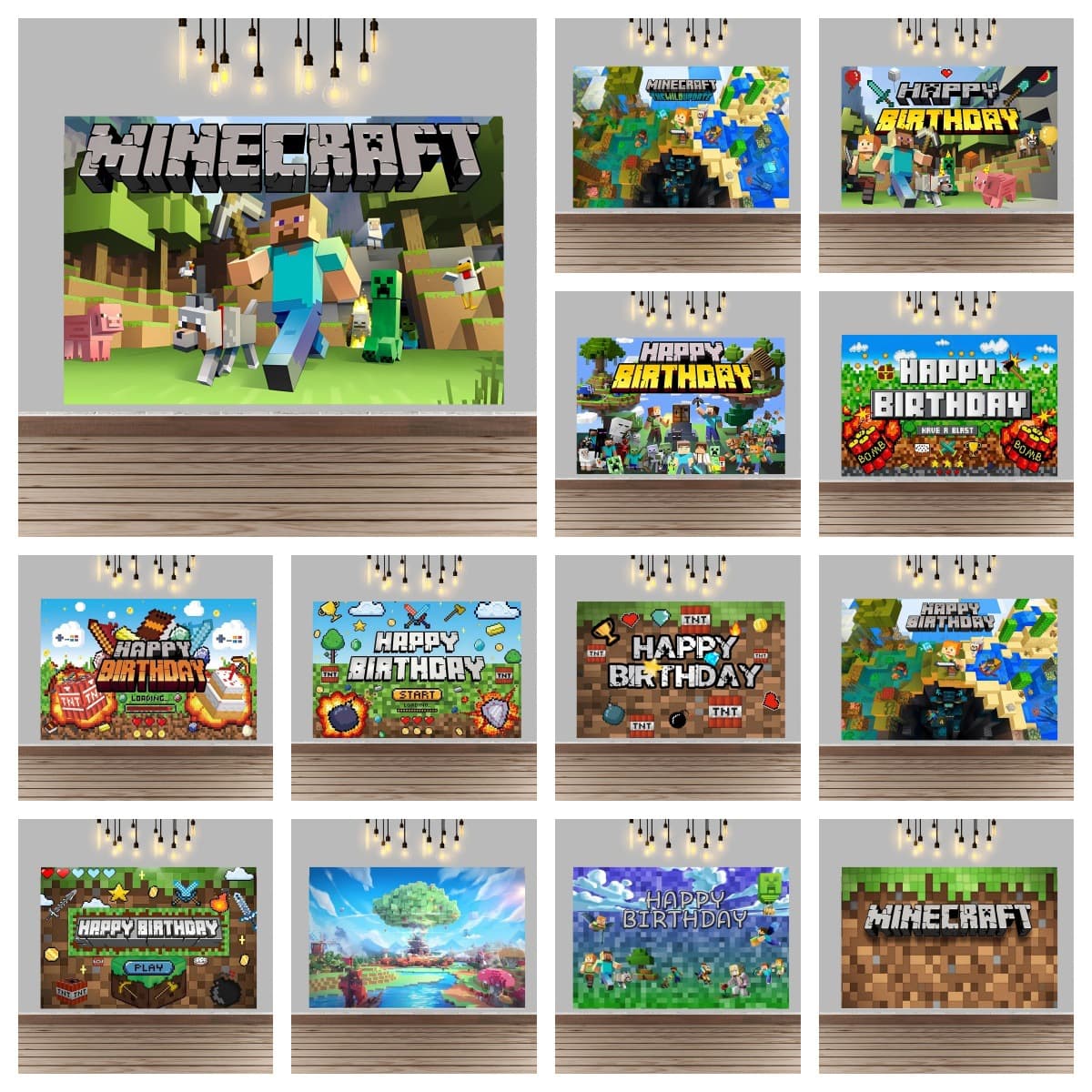 Cross-border Hot Selling Minecraft Theme Birthday Backdrop Amazon Happy Birthday Party Decoration Background Wholesale