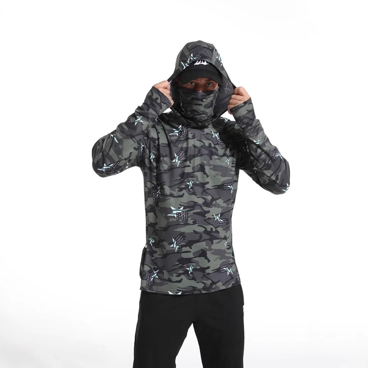 Summer ultra-thin printed sun protection clothing, face-covering fishing ice silk breathable sun protection clothing for men, anti-UV fishing sun protection clothing