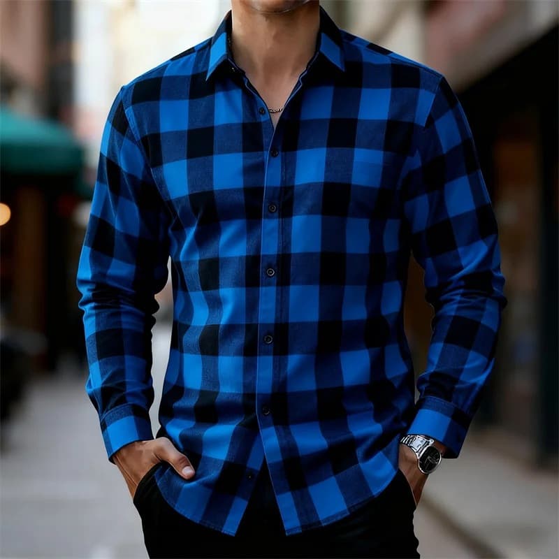 Factory wholesale men's red and black plaid long-sleeved shirts. Cross-border e-commerce specializes in slim-fitting shirts. Large quantity and good price.