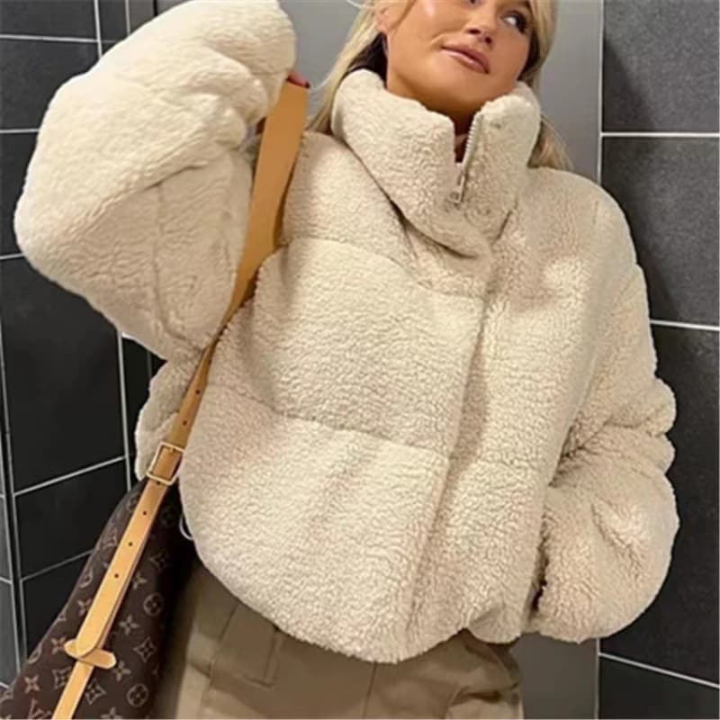 Cross-border Women's Clothing Factory Wholesale 2025 New Style European and American Fashion Thick Warm Loose Stand Collar Cotton Coat