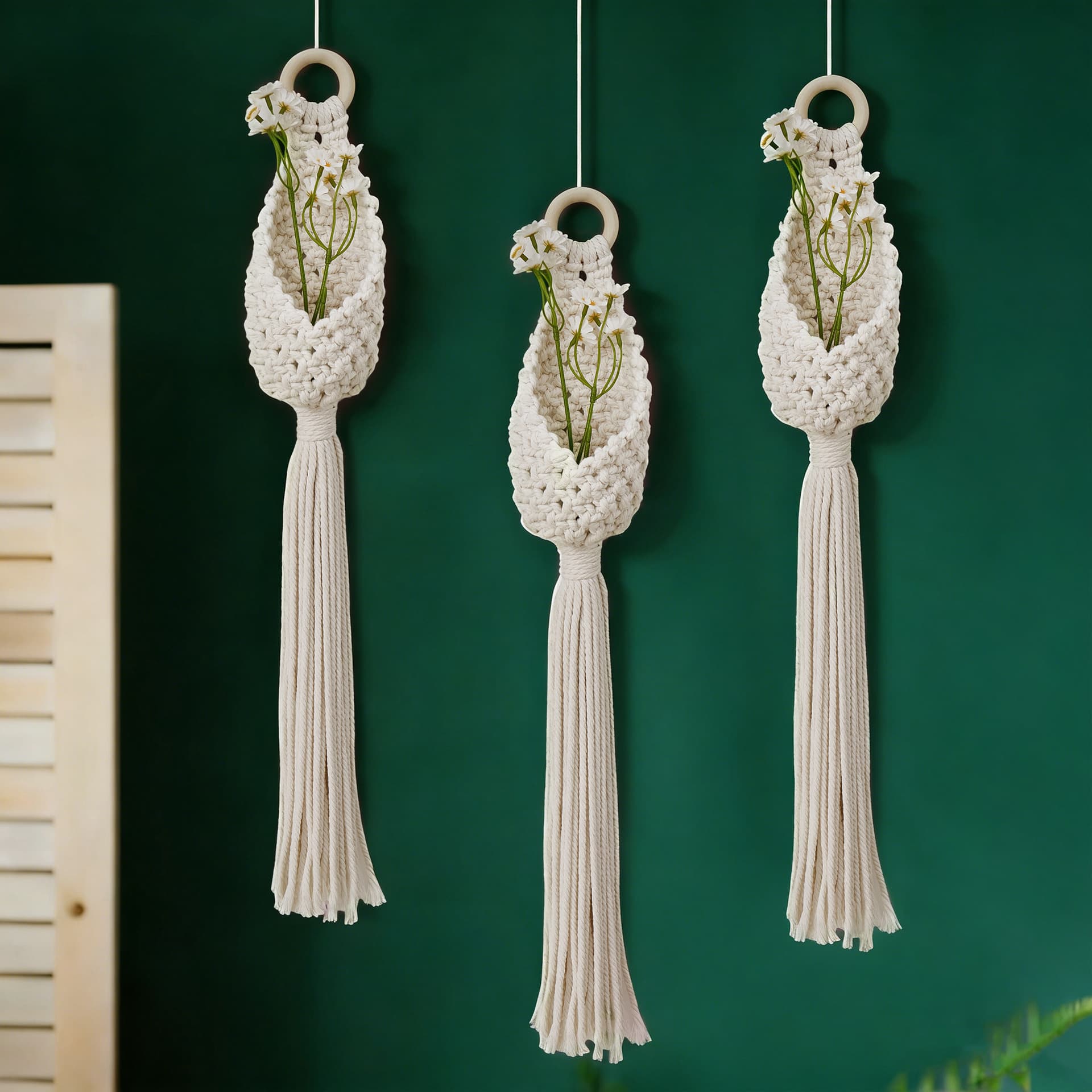 Nordic Handwoven Bird's Nest Net Bag Bohemian Style Air Plant Hanging Basket Wall Hanging Storage Teardrop Net Bag