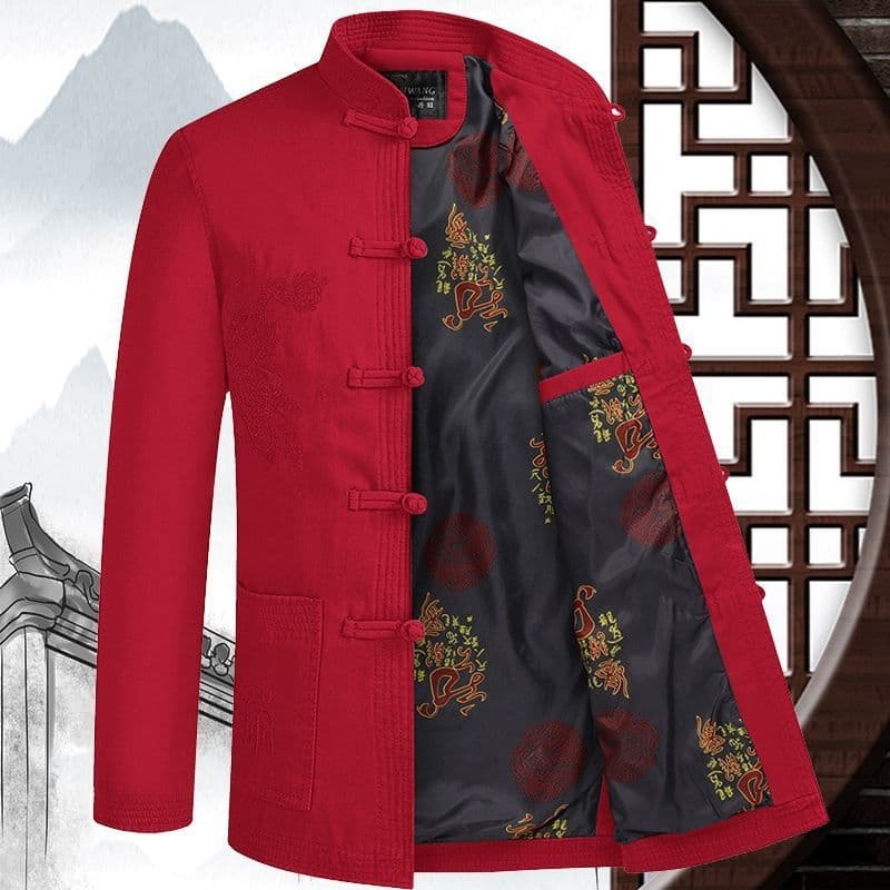 Spring and Autumn Period Chinese Style Tang Suit Jacket for Middle-aged and Elderly Men, Chinese Style Birthday Outerwear for Fathers and Grandfathers, Celebrating Birthdays