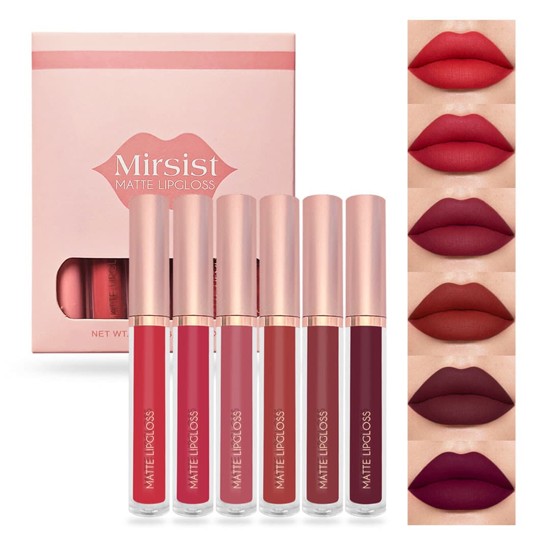 Matte Lip Gloss Set of 6 Velvet Texture Non-Stick Cup Milk Tea Color Long-lasting Natural Looking Lipstick Kit for All Skin Types