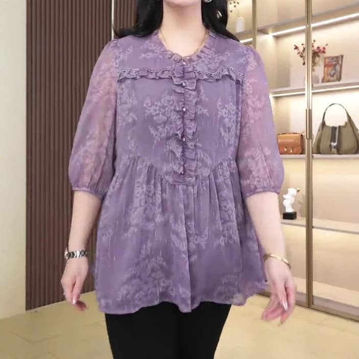 Summer New Style Popular Chiffon Print High-End Fashion Blouse for Plus Size Women
