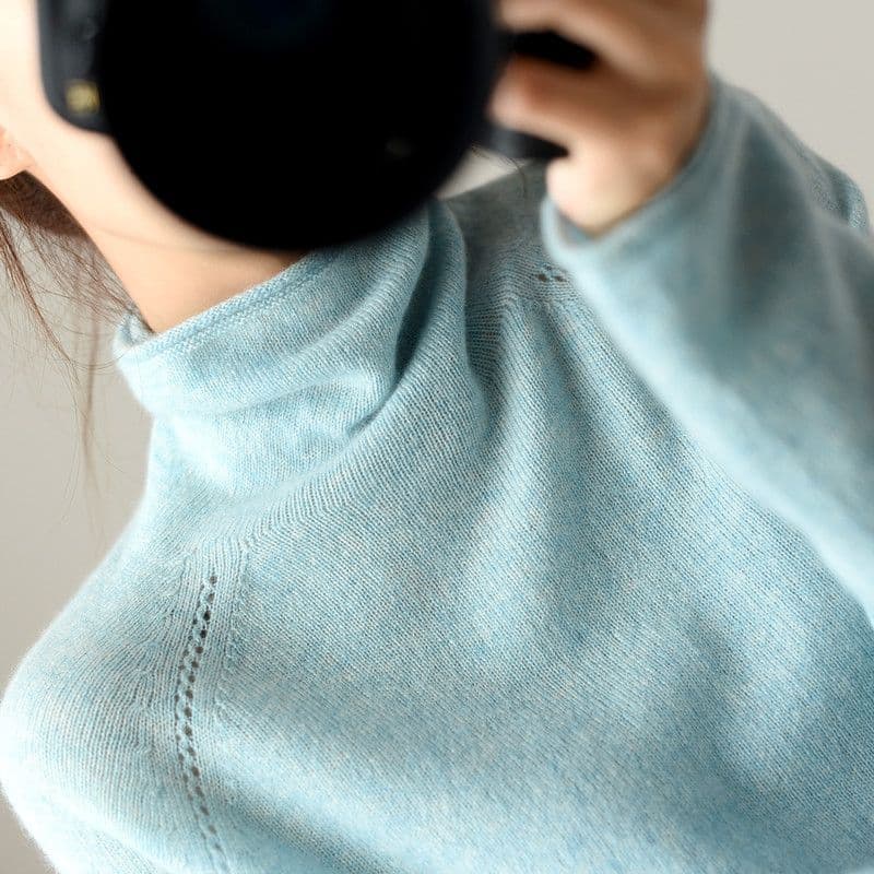 New Gentle Style Pure Wool Sweater, Women's Cowl Neck Sweater, Stylish Cashmere Base Layer, Fashionable Elegant Loose Knitted Top