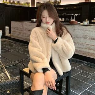 Mink Fur and Leather One-Piece Stand Collar Fur Coat for Women Young Style Short Mink Jacket 2025 Winter Eco-Friendly Fur