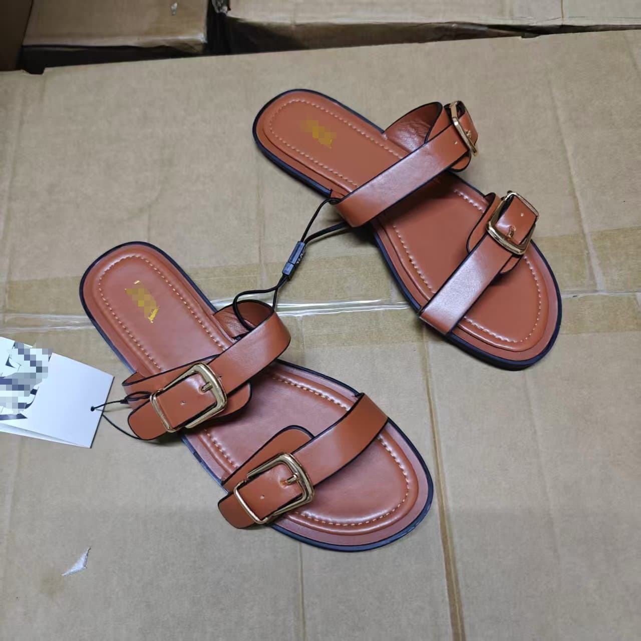 Ins Hot ZAR Metal Belt Buckle Flat Sandals Lady Sandals/Woman's Slipper