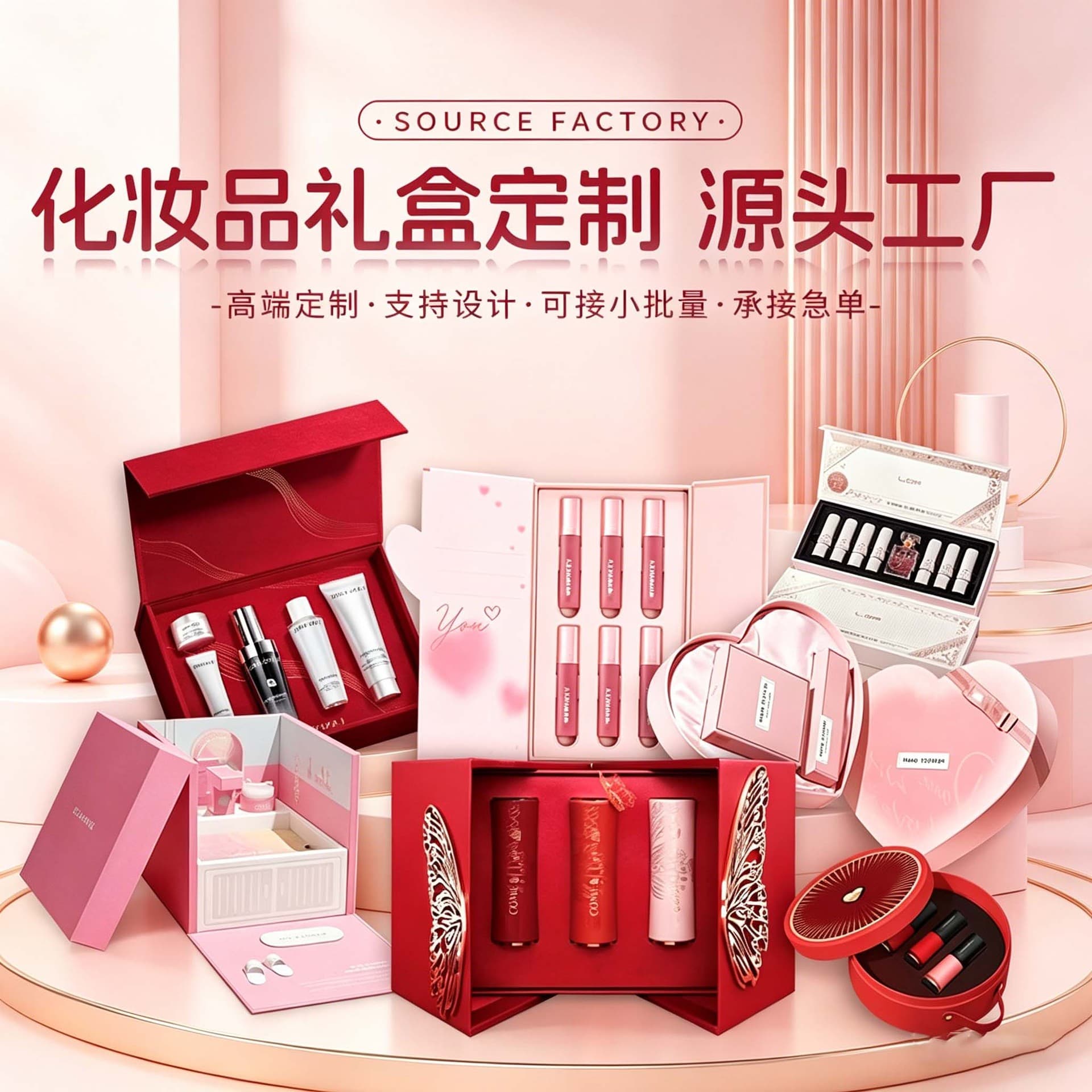 Customized High-End Rectangular Cosmetic Gift Box, High-End Women's Day Set, Lipstick and Cream Packaging Box
