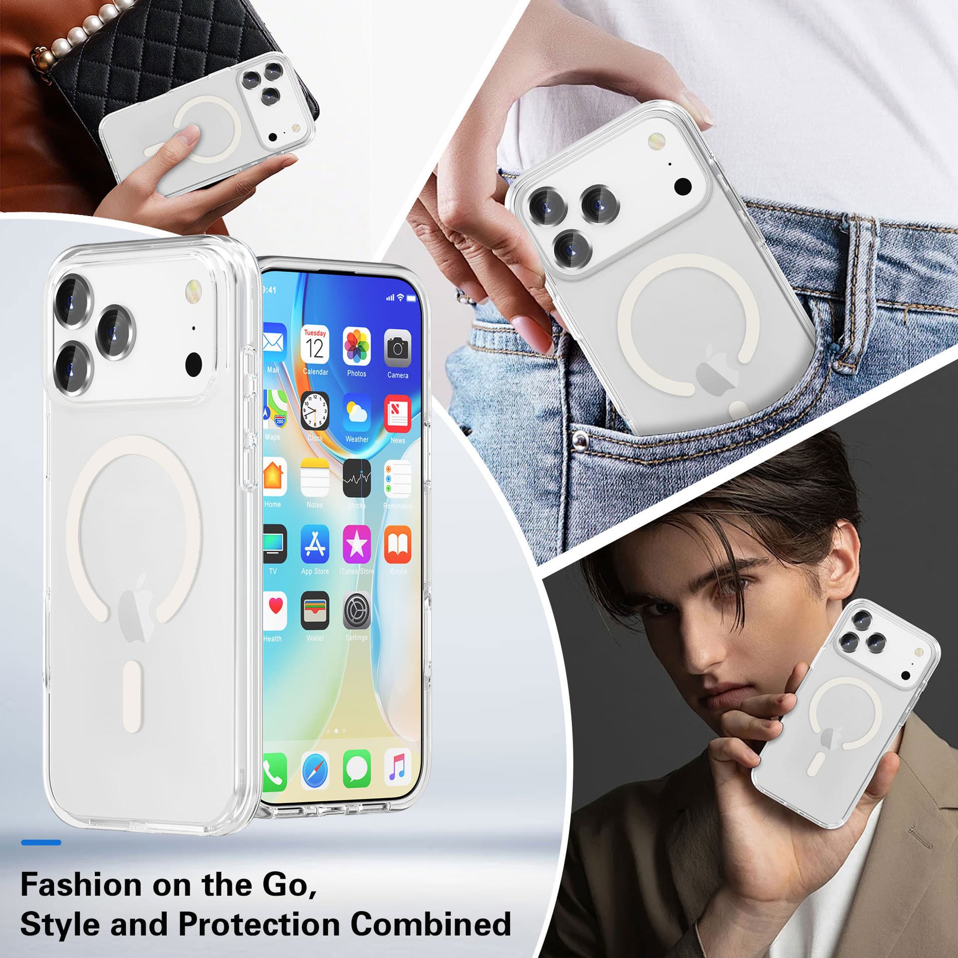 Magnetic Phone Case for Apple 17 Pro Max, iPhone 16 Thickened Shockproof Transparent Protective Cover, 15 Anti-Yellowing