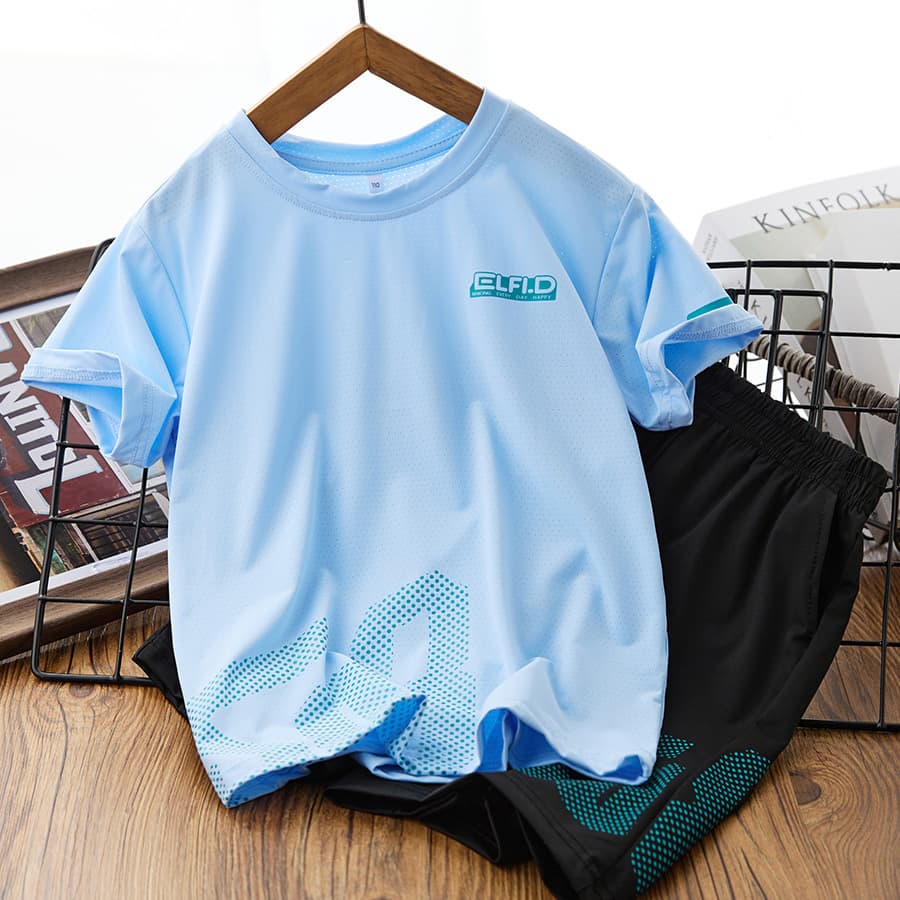 Kids' Ice Silk Quick-Dry Suit Boys Summer Short Sleeve Shorts 2024 New Big Kids Boys Sportswear Set