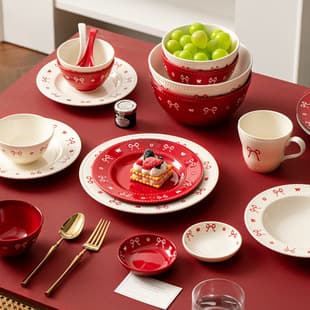 Bowknot Ceramic Dinnerware Set for Women, Underglaze Red English-style Tea Cup, High-end Wedding Gift, Home Use Bowls