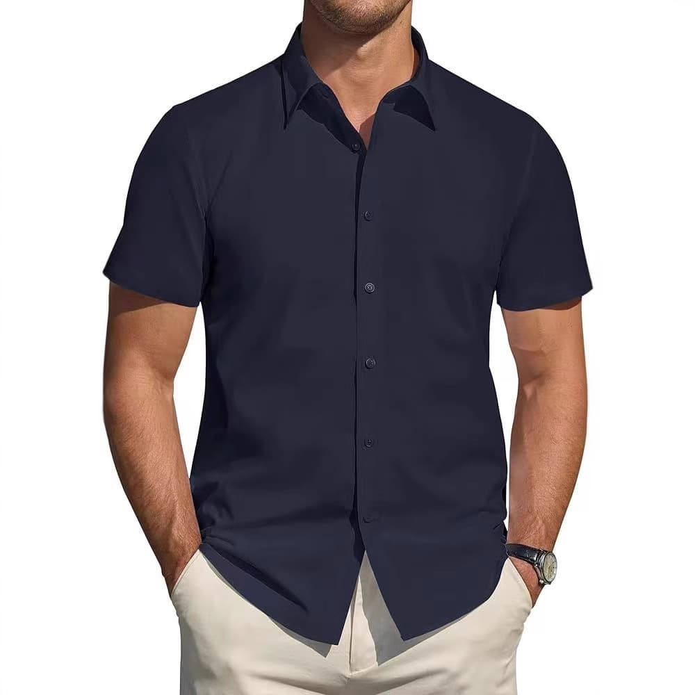 Export 2025 New Summer Short Sleeve Solid Color Men's Cardigan Casual Shirt Formal Shirt Men's Clothing