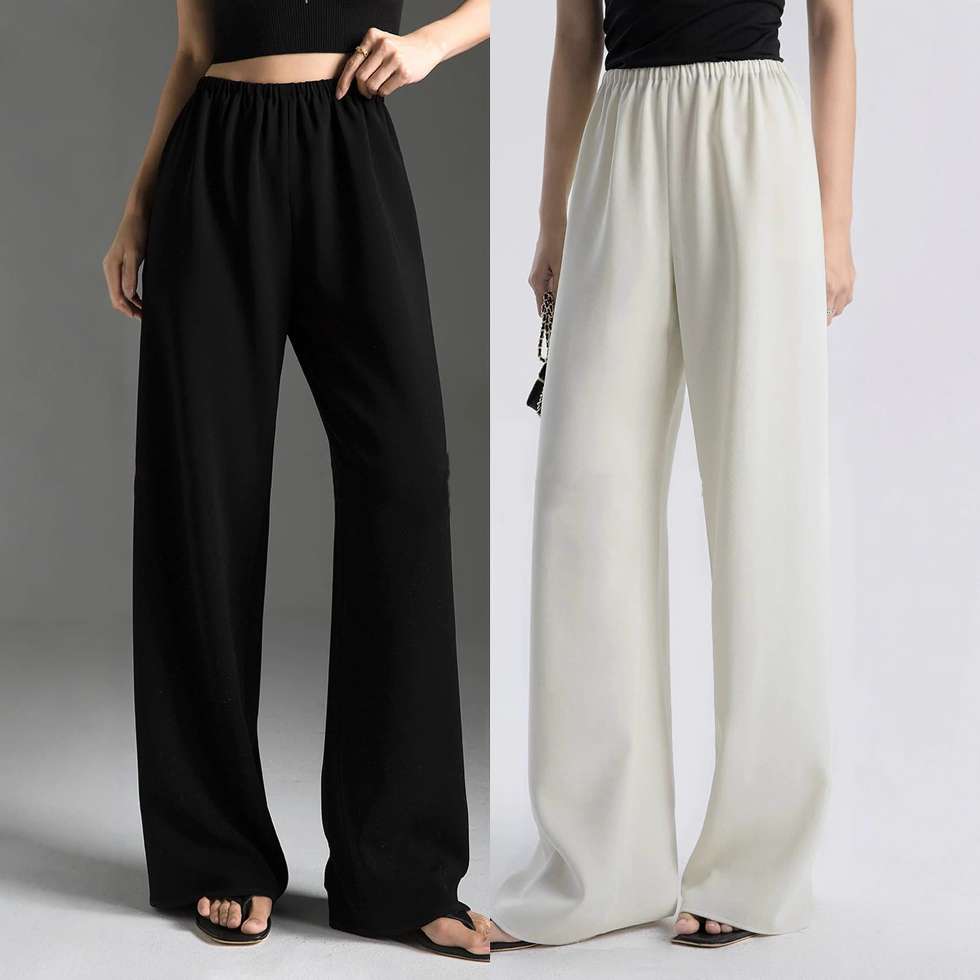 [In Stock] Japanese imported triacetate blend Row-style gala miracle pants, one-piece cut, elastic waist, wide legs