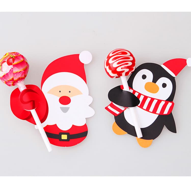 50 Pieces Christmas Candy Gift Wrapping Santa Claus Penguin Lollipop Paper Cards Decorative Card Inserts 50 Count