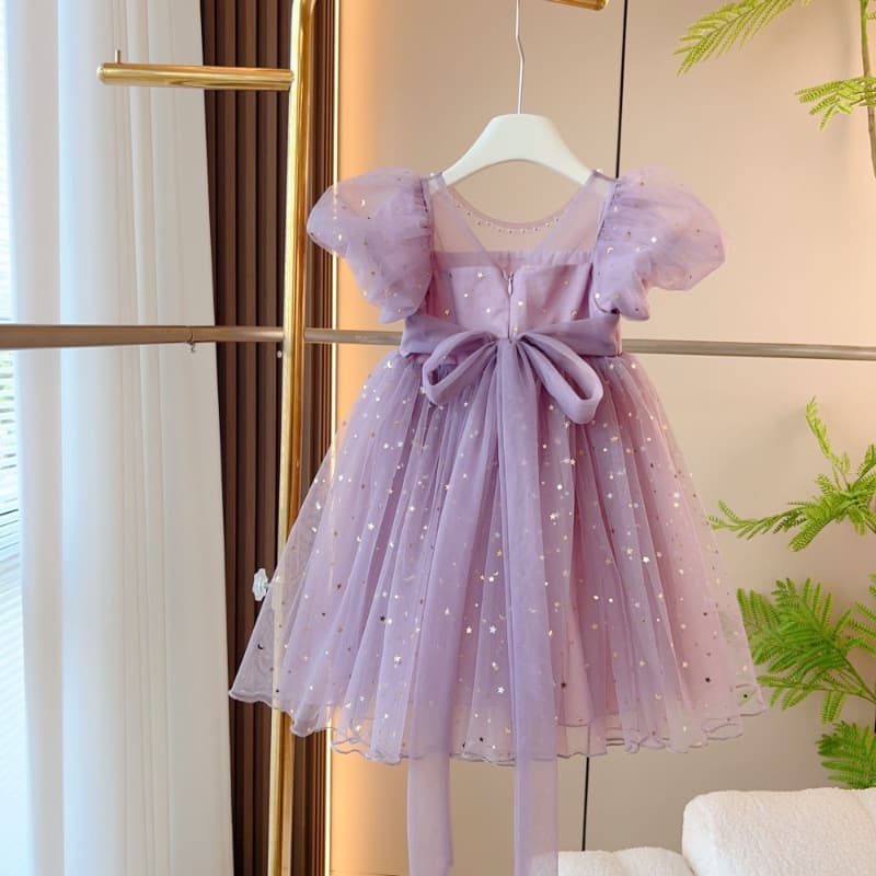 New Girls Lace Dress Summer Children Bubble Sleeve Puffy Mesh Wedding Baby Princess Dress