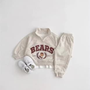 Kids Sportswear Set Korean Autumn New Cartoon Bear Zip Hoodie Sweatpants 2-Piece