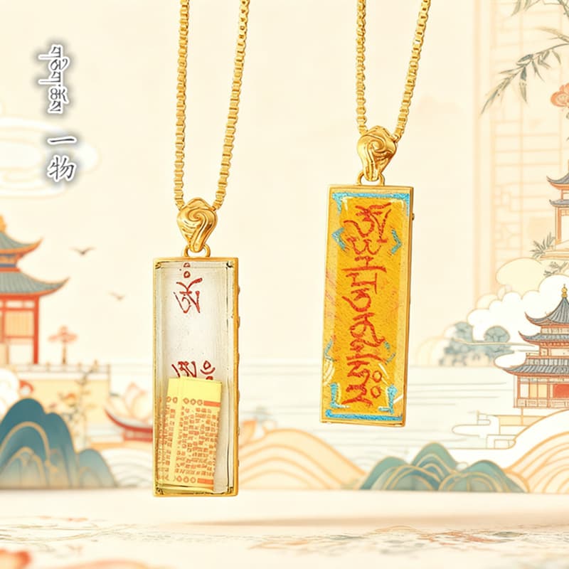 1*3 Tibetan Thangka painting, pure hand-painted mineral sand scripture pendant necklace, mantra, double-sided glass protective pendant.