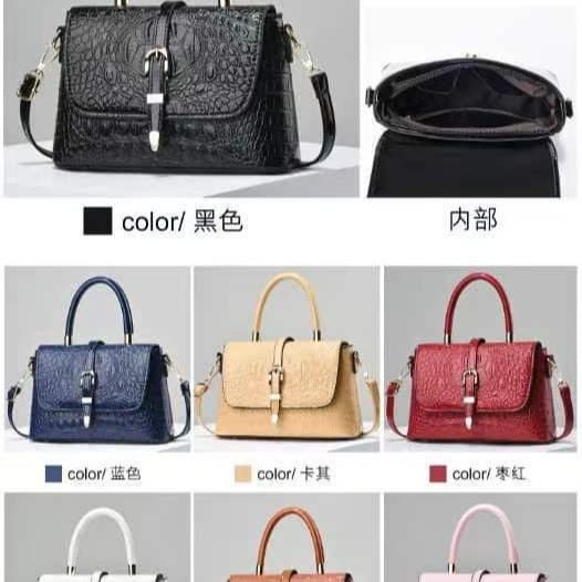 New Crocodile Pattern Lock Buckle Pure Color Square Leather Handbag Single Shoulder Slant Cross Large Capacity Small Square Bag