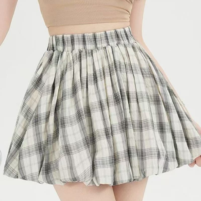 Plaid Bubble Skirt Puffy Skirt for Women, Spring 2026 New A-Line Short Skirt High-Waist Half Skirt Trendy
