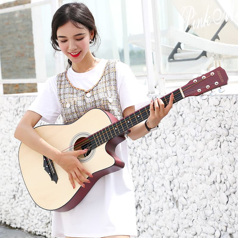 Solid Top 41-inch Beginner Guitar for Students, 38-inch Novice Practice Instrument for Male and Female, Folk Acoustic Guitar