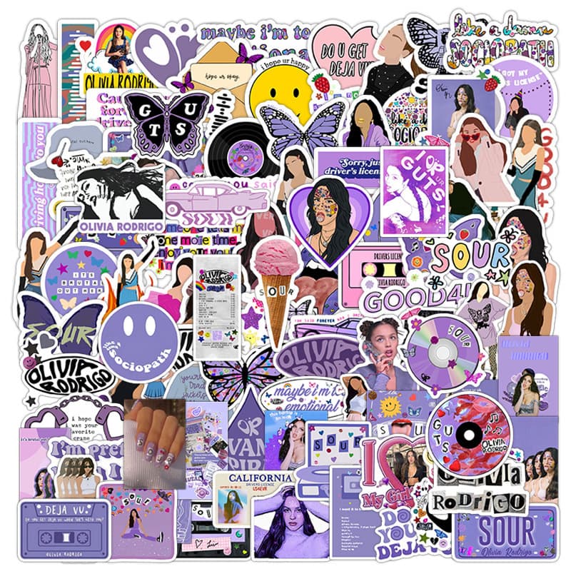 100pcs New Cross-Border Purple Series Sour Singer English Stickers Personalized Waterproof PVC Stickers