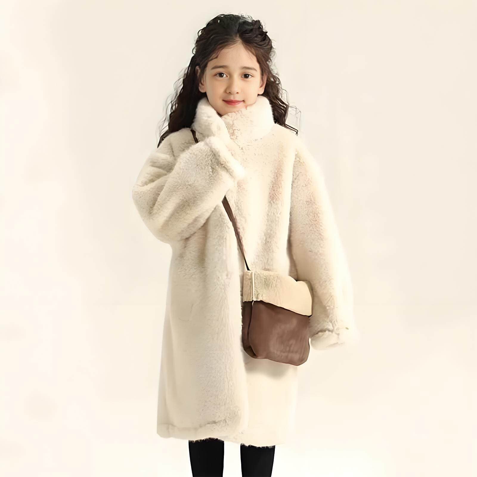 Girls' Winter Long Faux Fur Coat, Children's Warm Thickened Faux Mink Fur Jacket