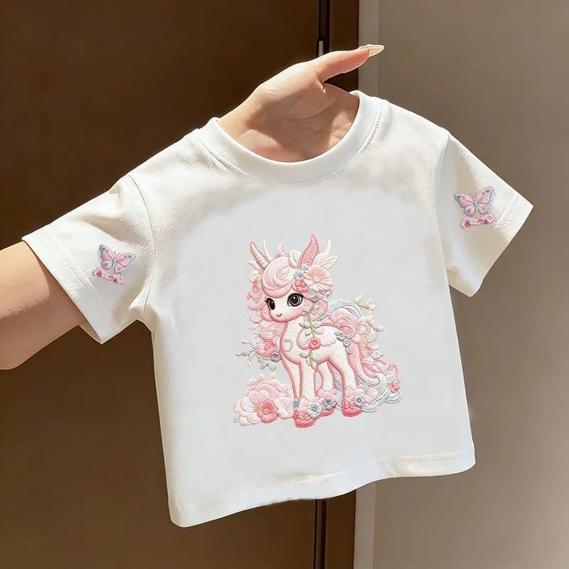 Girls' Stylish 2026 Short-Sleeve Cartoon Summer Casual T-Shirt, New Cotton Printed T-Shirt for Older Children