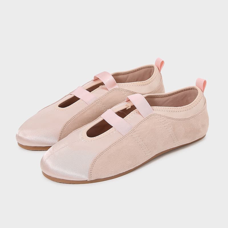 Exclusively for Cross-Border Sales, Mary Jane Women's Shoes in Rose Color with Silk Satin Texture, Flat Ballet Shoes, Slip-On Loafers, Single Shoes