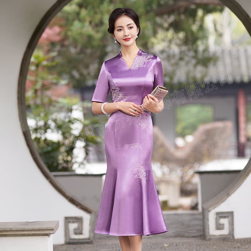 Elegant Wedding Qipao Dress for Mother-In-Law, 2026 Summer New Style, Acetate Engagement Toast Dress