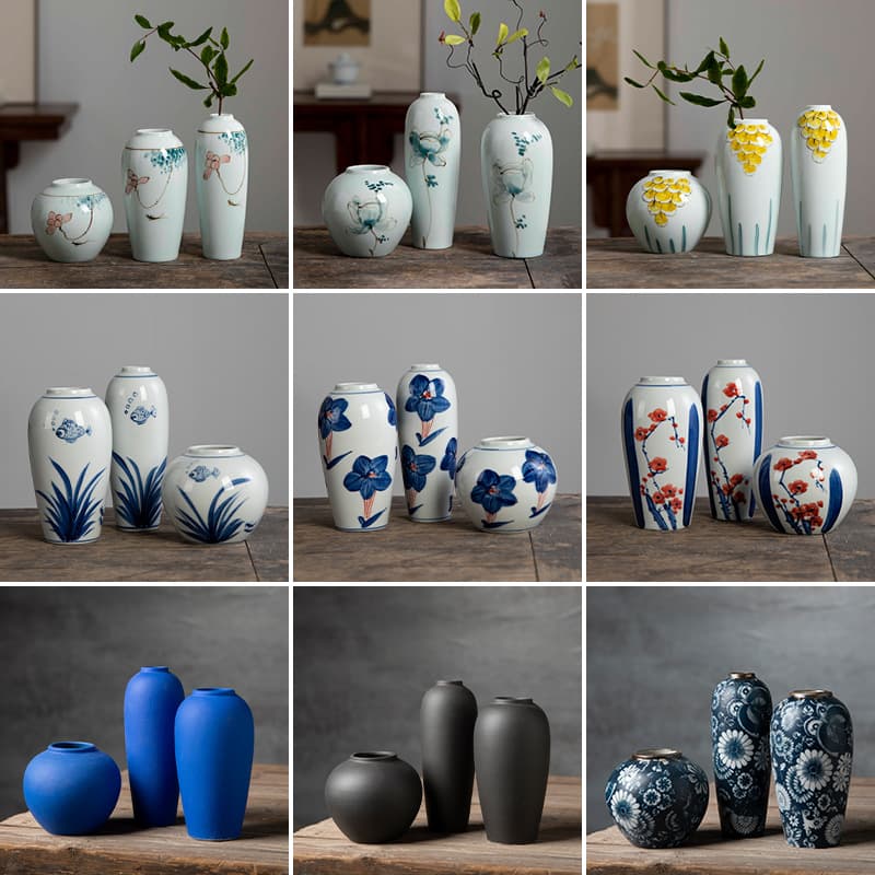 Jingdezhen Hand-Painted Blue and White Porcelain Vase, Living Room Chinese Style Desktop Artificial Flower Arrangement, Luxury High-End Retro Decoration, Free Shipping