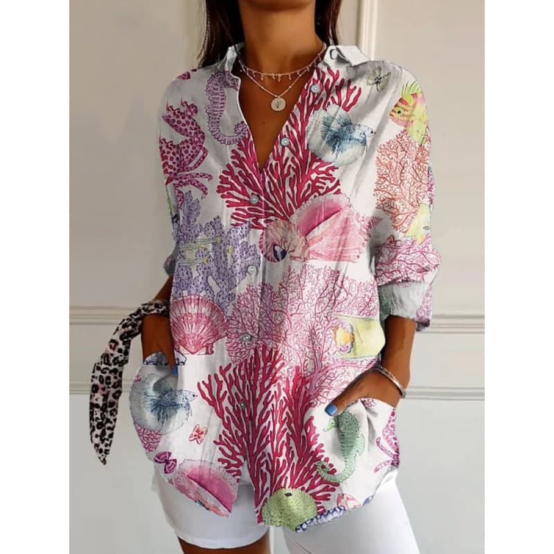 Cross-Border New Women's Long Shirt Summer European American Trend Long Sleeve Shirt Print Pattern 3D Shirt