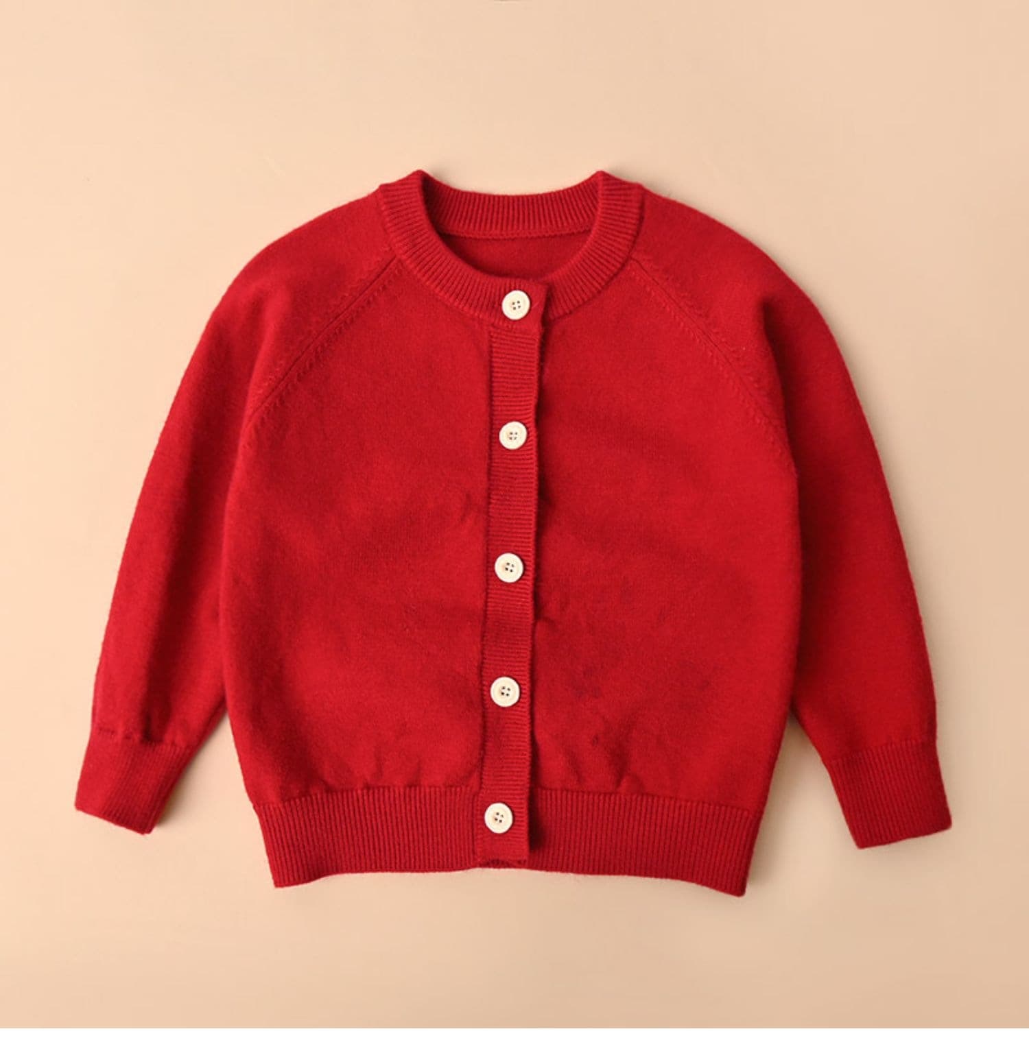 Children's Knitted Round Neck Cardigan, Kids' Solid Color Sweater Jacket Custom Processing